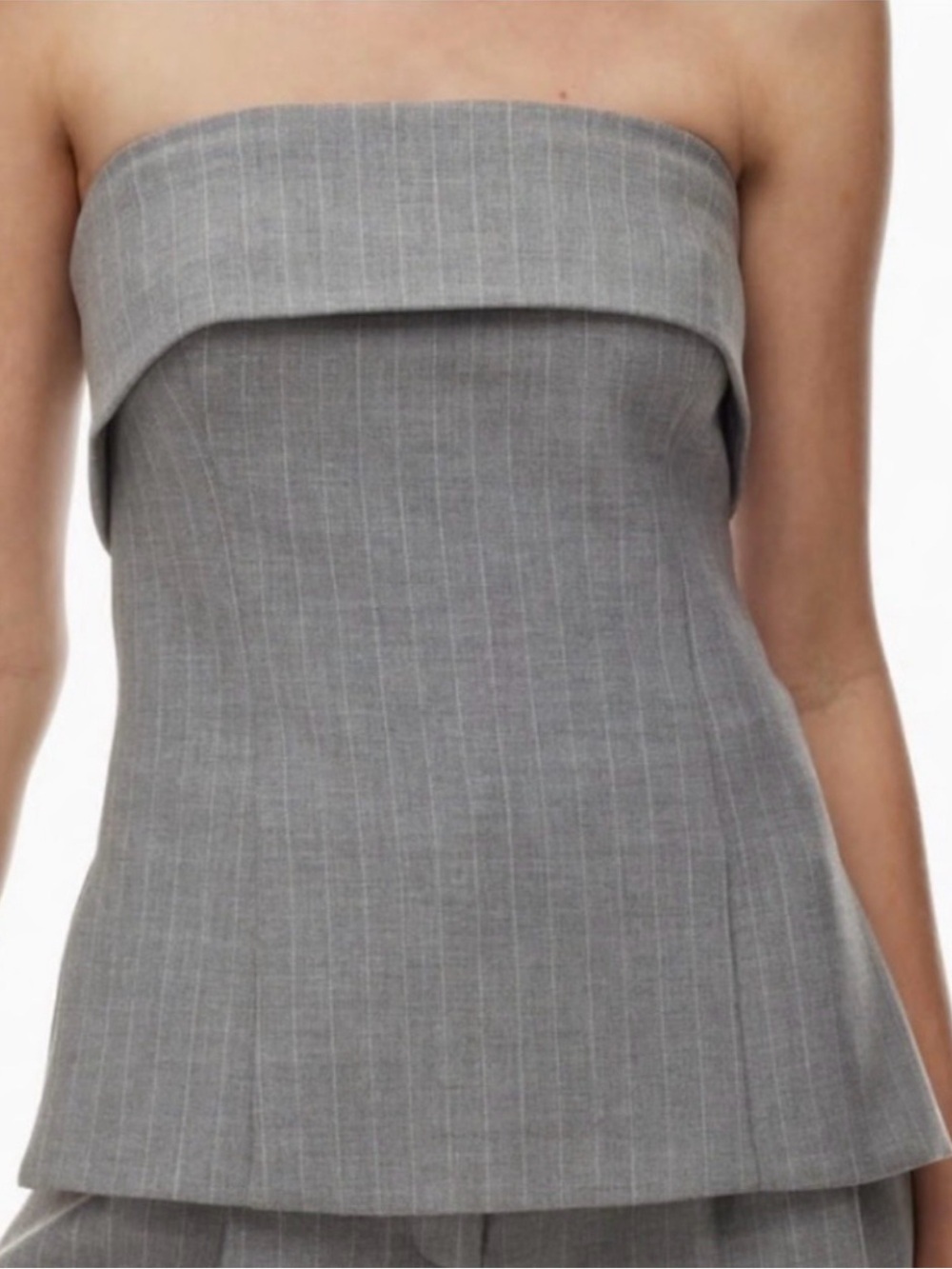 NWT Aritzia Babaton Strapless Gray Pinstripe Tube Top - Picture 2 of 8